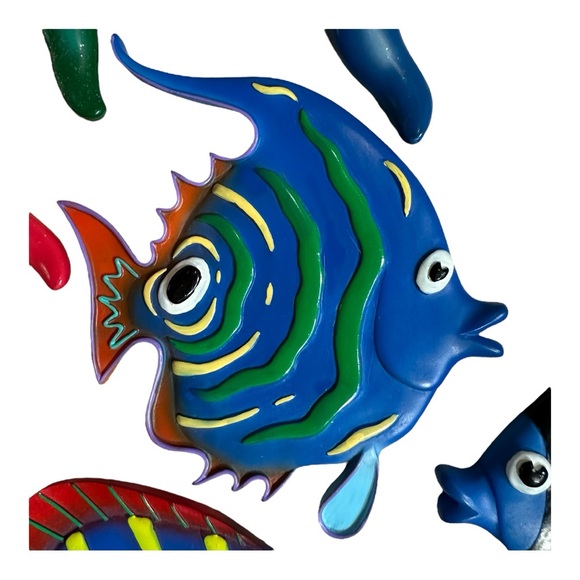 Y2K Fish & Ocean Themed Wall Decor Set of 9 Vibrant Tropical Painted Ceramic - Picture 6 of 16